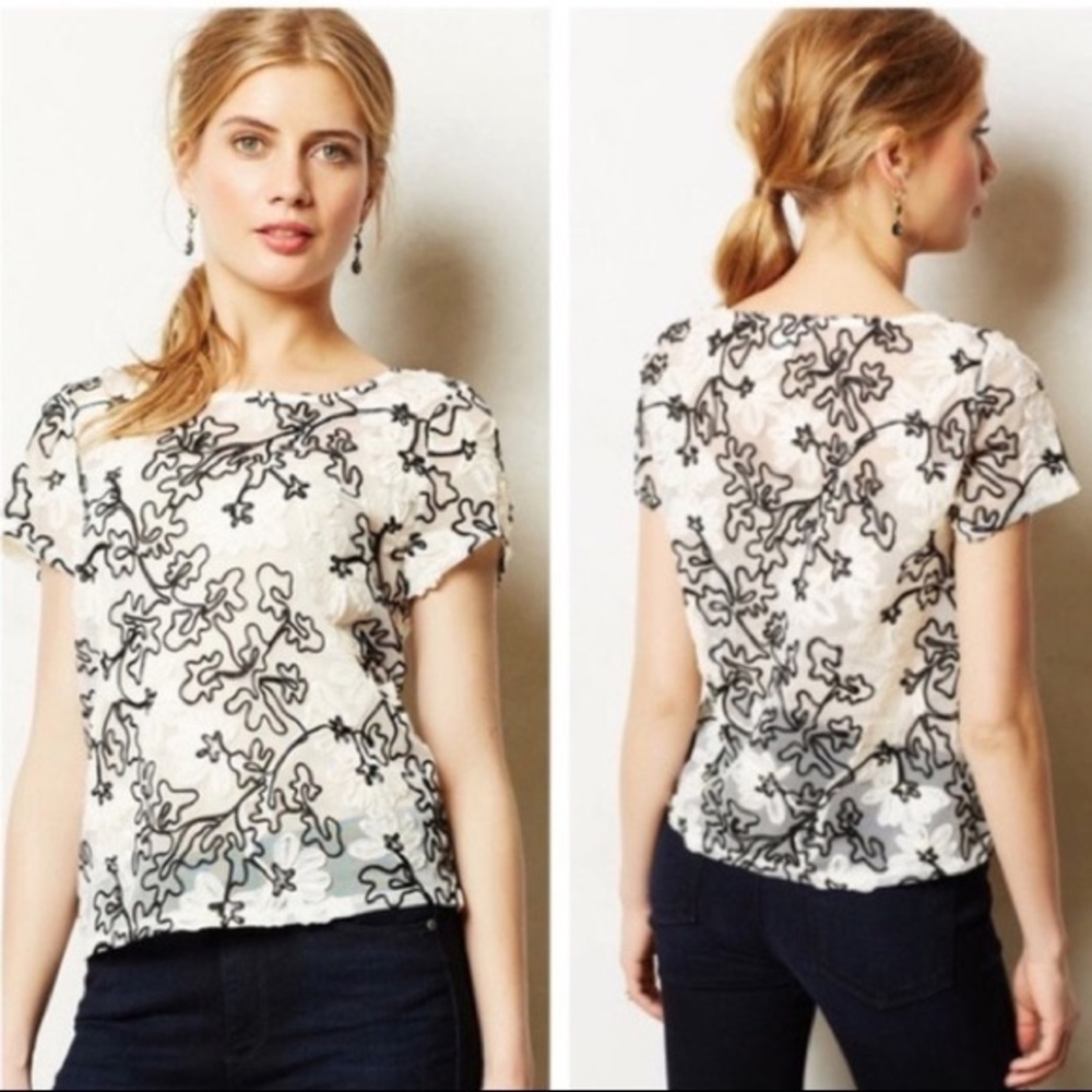 Anthropologie Black and White Floral Blouse